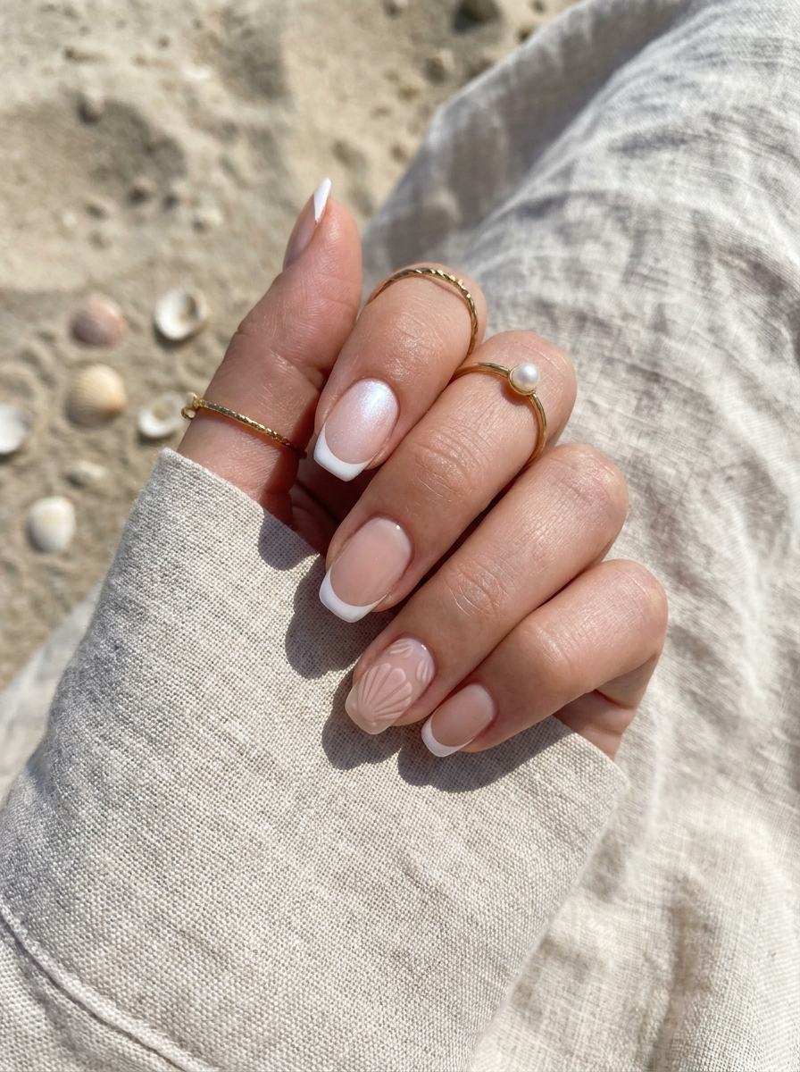 White Shell French Nails als Beachy Nails Inspiration 2026